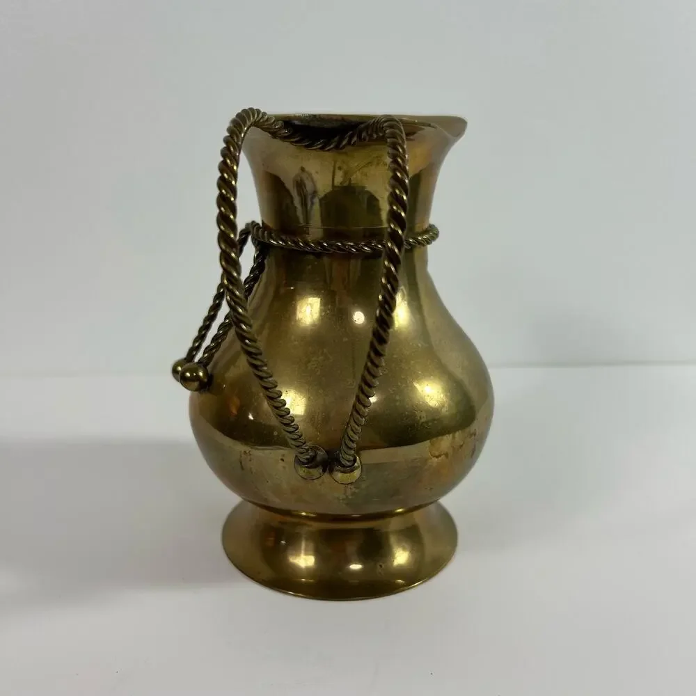 Vintage Brass Pitcher Rope Handle Made in India